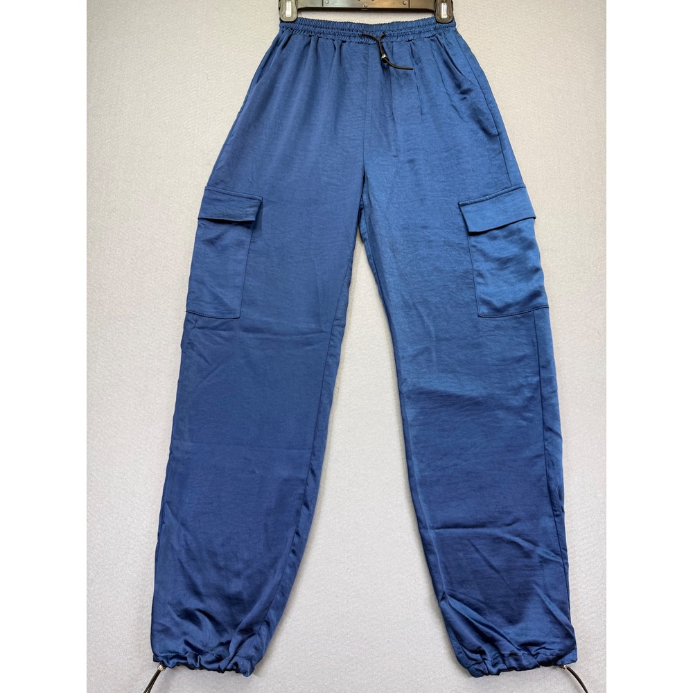 superdown Womens Blue‎ Cargo Jogger Pants Elastic Waist Bungee Cuff XS RN132829